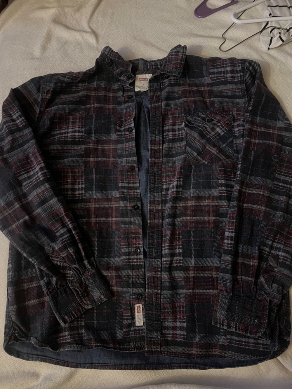 Levi's Men's Black and Burgundy Plaid Button-Down Shirt
